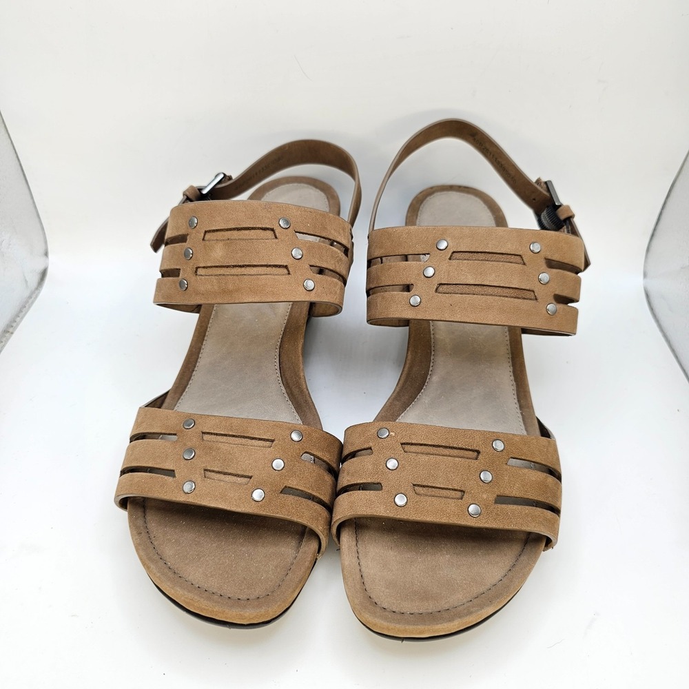 Women's ECCO Touch 45 Wedge Stud Leather Sandals Beige US Size 9-9.5 EU Size 40